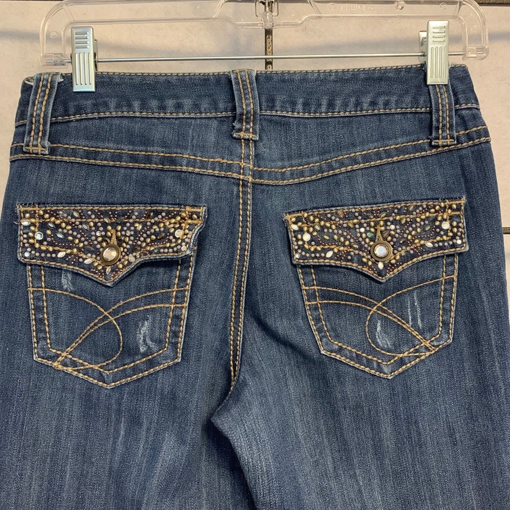 INC Denim Bootcut Jeans Women's 2 Blue Embellished Distressed Regular Fit